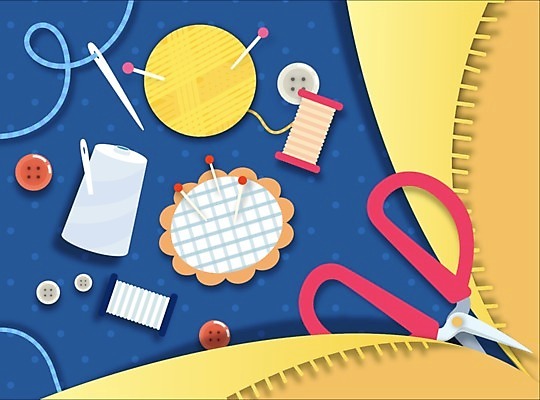 교육 일러스트 단추 가위 사람없음 여러개 직물 실 페이퍼아트 바느질 자르기 바늘꽂이 실타래 원단샘플 국내일러스트 AI파일 다수 모션 문구용품 꽂이 파일형식 벡터