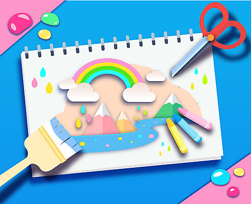 구름 교육 무지개 일러스트 산 가위 미술 사람없음 강 물감 붓 그리기 페이퍼아트 스케치북 그림 크레파스 미술교육 국내일러스트 AI파일 자연요소 모션 문화예술 문구용품 학용품 미술도구 파일형식 벡터