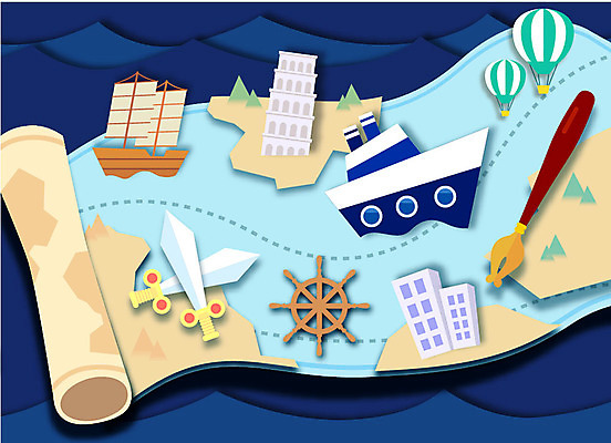 교육 파도 바다 지도 일러스트 항해 사람없음 건물 만년필 열기구 칼 페이퍼아트 돛단배 유람선 두루마리 모험가 키_배핸들 피사의사탑 세계사 국내일러스트 AI파일 건축물 배_교통 항공교통 펜 이탈리아 세계문화유산 핸들 파일형식 벡터