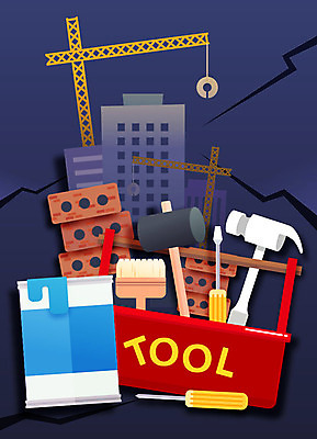 교육 건축 일러스트 벽돌 사람없음 건물 페인트 건설현장 드라이버 페이퍼아트 망치 기중기 페인트붓 연장세트 국내일러스트 AI파일 건축물 건설업 공구 붓 중장비 파일형식 벡터