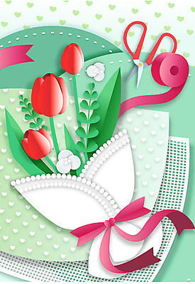 교육 리본 꽃다발 일러스트 가위 사람없음 튤립 페이퍼아트 포장지 꽃꽂이 망사 국내일러스트 AI파일 꽃 포장 문구용품 직물 원예 파일형식 벡터