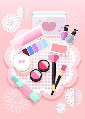 교육 꽃무늬 일러스트 사람없음 화장 페이퍼아트 볼터치 매니큐어 아이섀도 메이크업브러쉬 핸드크림 국내일러스트 AI파일 꽃 무늬 뷰티 화장품 붓 파일형식 벡터