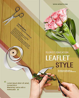PSD 템플릿 표지디자인 북디자인 출판디자인 여자 교육 표지 꽃 리본 리플렛 꽃다발 2단접지 북커버 사람 팜플렛 성인 신체부위 양손 자르기 꽃꽂이 강습 조경가위 클래스 플로리스트 이미지템플릿 식물 직업 손 모션 가위_도구 원예 파일형식