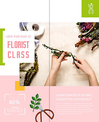 PSD 템플릿 표지디자인 북디자인 출판디자인 여자 꽃 리본 내지 리플렛 2단접지 북커버 사람 팜플렛 성인 신체부위 세일 양손 자르기 꽃꽂이 강습 조경가위 클래스 플로리스트 이미지템플릿 식물 직업 손 모션 가위_도구 원예 파일형식