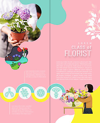 PSD 템플릿 표지디자인 북디자인 출판디자인 여자 꽃 내지 화분 리플렛 2단접지 북커버 들기 사람 팜플렛 상반신 성인 두명 신체부위 양손 꽃꽂이 강습 클래스 플로리스트 이미지템플릿 식물 직업 손 모션 원예 파일형식