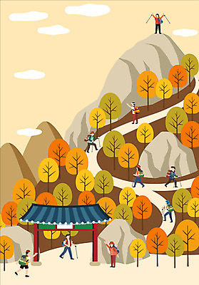 전신 라이프스타일 여자 남자 일러스트 배낭 단풍나무 산 사람 여러명 성인 취미 일상 등산 가을 인사 정상 등산복 오르기 기와지붕 등산스틱 국내일러스트 AI파일 나무 옷 계절 다수 단풍 가방 모션 지붕 기와 라이프 생활 트래킹 예절 등산용품 파일형식 벡터