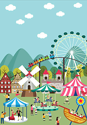 전신 라이프스타일 여자 남자 어린이 일러스트 자연 사람 여러명 상반신 성인 일상 공연 놀이공원 풍차 성 서커스 즐거움 대관람차 회전목마 바이킹 국내일러스트 AI파일 건축물 감정 다수 이벤트 라이프 생활 테마파크 놀이기구 생태계 파일형식 벡터