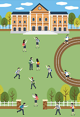 전신 라이프스타일 여자 남자 교복 일러스트 학교 청소년 서기 사람 여러명 일상 달리기 운동 운동장 인사 국내일러스트 AI파일 옷 교육 다수 스포츠시설 모션 건강 라이프 생활 공간 예절 파일형식 벡터