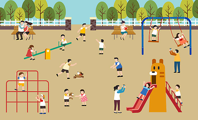 라이프스타일 여자 남자 어린이 두마리 벤치 일러스트 놀이 휴식 사람 앉기 여러명 성인 일상 독서 사진촬영 강아지 미끄럼틀 놀이터 즐거움 그네 시소 정글짐 국내일러스트 AI파일 감정 다수 컨셉 2 의자 모션 라이프 생활 반려동물 촬영 개 놀이기구 파일형식 벡터