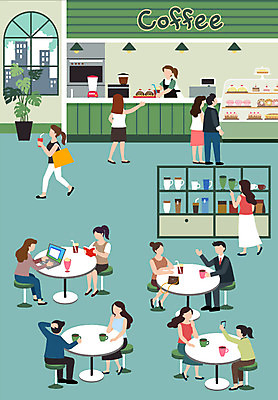 전신 라이프스타일 여자 남자 커피 빵 일러스트 서기 사람 앉기 여러명 성인 일상 독서 카페 마시기 작업 주문 국내일러스트 AI파일 음료 음식 다수 모션 라이프 생활 상점 파일형식 벡터