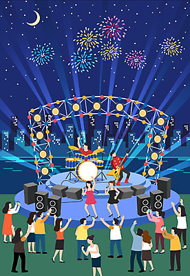 전신 라이프스타일 여자 남자 연주 일러스트 노래 불꽃놀이 사람 빌딩 여러명 성인 일상 축제 스피커 공연 무대 기타 도시 야간 박수 드럼 관람 음악축제 국내일러스트 AI파일 자연요소 음악 음향기기 다수 놀이 현악기 타악기 손짓 이벤트 건물 라이프 생활 파일형식 벡터