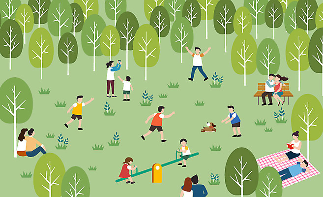 전신 나무 한마리 라이프스타일 공원 여자 남자 어린이 벤치 일러스트 휴식 서기 사람 앉기 초원 여러명 성인 일상 소풍 사진촬영 강아지 돗자리 시소 국내일러스트 AI파일 식물 1 공공시설 다수 컨셉 의자 모션 라이프 생활 반려동물 야외활동 촬영 개 놀이기구 파일형식 벡터