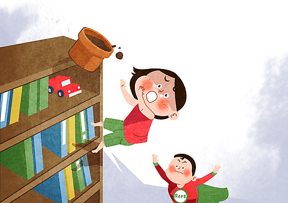 전신 PSD 여자 남자 화분 어린이 일러스트 책장 안전 사람 상반신 성인 두명 책 놀람 떨어짐 무서움 구조원 장난감자동차 오르기 곤란 어린이안전 국내일러스트 직업 감정 가구 컨셉 모션 표정 장난감 파일형식