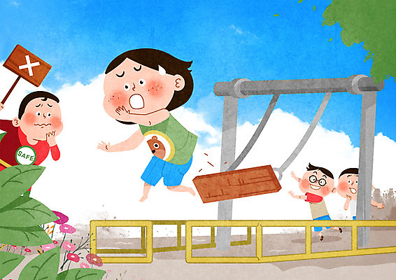 전신 PSD 여자 남자 어린이 일러스트 장난 미소 안전 사람 여러명 상반신 성인 놀람 팻말 금지 떨어짐 밀기 놀이터 구조원 그네 곤란 어린이안전 국내일러스트 직업 감정 다수 컨셉 모션 놀이 프레임 표정 파일형식