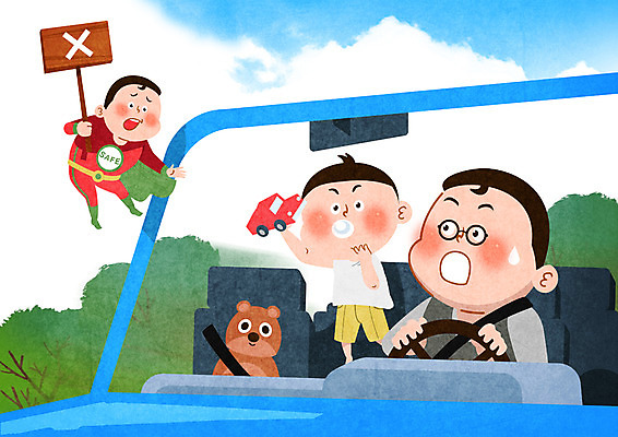 전신 PSD 남자 어린이 일러스트 자동차 서기 안전 사람 상반신 성인 세명 장난감 놀람 곰인형 팻말 운전 금지 위험 구조원 안전벨트 어린이안전 남자만 국내일러스트 직업 감정 인형 육상교통 컨셉 모션 프레임 표정 파일형식