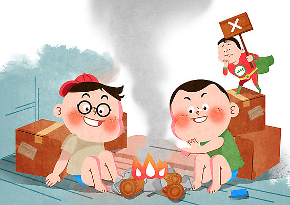 전신 PSD 남자 어린이 일러스트 불 미소 안전 사람 앉기 성인 세명 팻말 금지 구조원 종이상자 라이터 곤란 불장난 어린이안전 국내일러스트 자연요소 직업 모션 프레임 표정 상자 파일형식