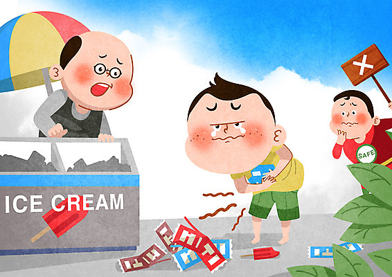 전신 PSD 남자 어린이 중년 일러스트 아이스크림 안전 사람 상반신 성인 세명 여름 놀람 고통 금지 파라솔 구조원 눈물 곤란 막대아이스크림 복통 아이스크림가게 어린이안전 남자만 국내일러스트 직업 계절 감정 디저트 표정 질병 아이스크림장사 파일형식