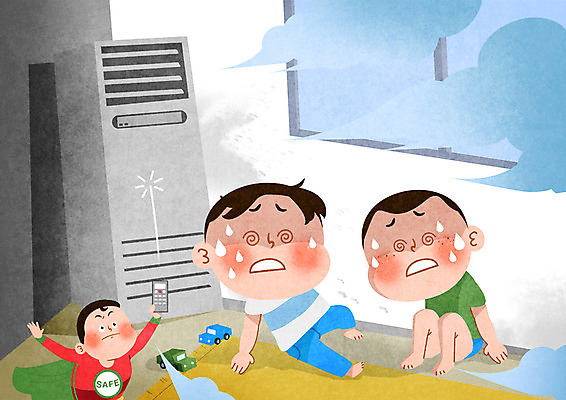 전신 PSD 남자 어린이 일러스트 안전 사람 상반신 성인 세명 고통 더위 리모컨 구조원 에어컨 땀 어린이안전 남자만 쓰러짐 국내일러스트 직업 감정 모션 날씨 가전제품 파일형식