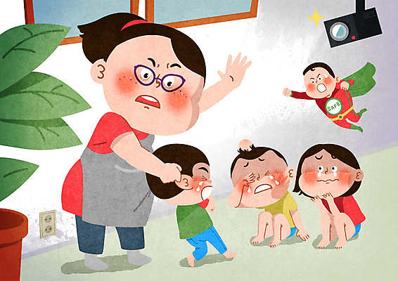 전신 PSD 여자 남자 어린이 일러스트 안전 사람 앉기 여러명 성인 교사 유치원 금지 울음 무서움 구조원 아동학대 학대 감시카메라 구타 때리기 어린이안전 보육교사 국내일러스트 직업 교육 감정 다수 모션 표정 카메라 사회이슈 폭행 파일형식