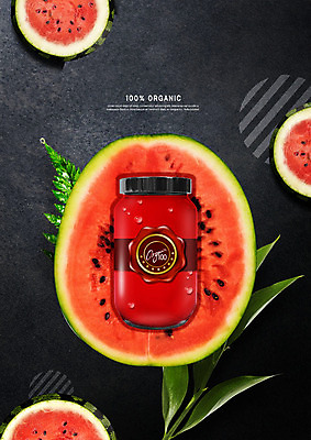 PSD 편집이미지 잎 유리병 수박 사람없음 신선 유기농 수박씨 반쪽수박 이미지편집 식물 웰빙 과일 병_용기 씨앗 파일형식