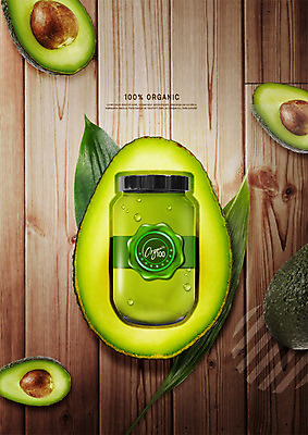 PSD 편집이미지 유리병 나뭇잎 사람없음 신선 유기농 슬라이스 아보카도 나무배경 이미지편집 웰빙 백그라운드 잎 과일 병_용기 파일형식