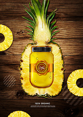 PSD 편집이미지 유리병 사람없음 신선 파인애플 유기농 슬라이스 나무배경 이미지편집 웰빙 백그라운드 과일 병_용기 열대과일 파일형식