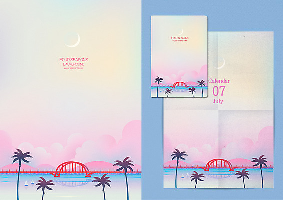 구름 계절 실루엣 바다 분홍색 백그라운드 요트 일러스트 풍경 사람없음 여름 야자수 노을 여름풍경 달력 초승달 계절백그라운드 그라데이션 7월 가교 목업 국내일러스트 AI파일 자연요소 나무 건축물 컬러 배_교통 촬영기법 달 날짜 파일형식 벡터 여름_계절