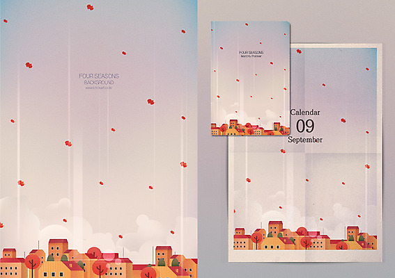 계절 백그라운드 단풍 낙엽 일러스트 단풍나무 주택 풍경 사람없음 주황색 달력 가을 도시 9월 계절백그라운드 그라데이션 목업 흩날리기 가을배경 국내일러스트 AI파일 나무 컬러 잎 모션 건물 날짜 파일형식 벡터 가을_계절