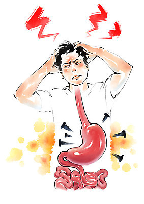 PSD 남자 일러스트 캘리그라피 붓터치 건강 한명 사람 상반신 성인 건강관리 고통 찡그림 장기 질병 번짐 위장 위질환 성인남자한명만 국내일러스트 1 감정 신체 의학 표정 관리 장기_의학 남자한명만 성인남자만 파일형식 효과