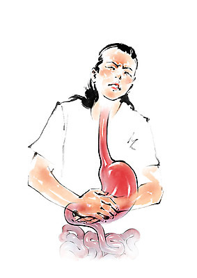 PSD 여자 일러스트 캘리그라피 붓터치 건강 한명 사람 상반신 성인 건강관리 고통 찡그림 장기 질병 번짐 위장 복통 위질환 성인여자한명만 국내일러스트 1 감정 신체 의학 표정 관리 장기_의학 여자한명만 성인여자만 파일형식 효과