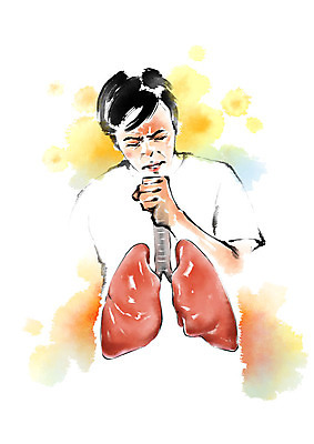 PSD 남자 일러스트 캘리그라피 붓터치 건강 한명 사람 상반신 성인 건강관리 고통 찡그림 허파 장기 질병 번짐 폐질환 기침 성인남자한명만 국내일러스트 1 감정 신체 의학 표정 관리 호흡기관 병_질병 남자한명만 성인남자만 파일형식 효과