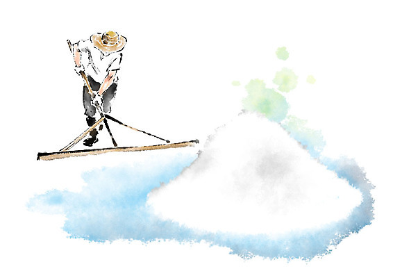 전신 PSD 남자 일러스트 캘리그라피 붓터치 한명 사람 풍경 성인 도구 작업 밀기 밀짚모자 번짐 소금 염전 성인남자한명만 국내일러스트 모자_잡화 1 모션 시설 남자한명만 성인남자만 파일형식 효과