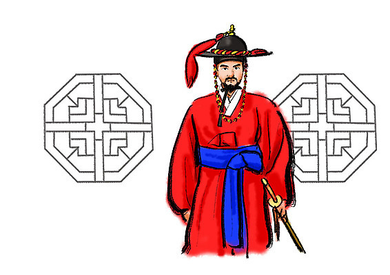 PSD 한국전통 남자 일러스트 캘리그라피 붓터치 한명 사람 상반신 성인 전통문양 전통의상 번짐 무사 무관 전립 성인남자한명만 국내일러스트 1 전통 문양 한국 남자한명만 성인남자만 파일형식 효과