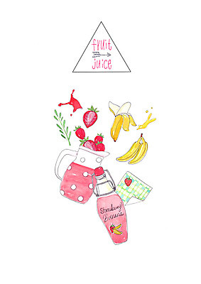 PSD 음식 일러스트 딸기 유리병 나뭇잎 바나나 사람없음 과일주스 냅킨 국내일러스트 잎 과일 병_용기 주스 파일형식