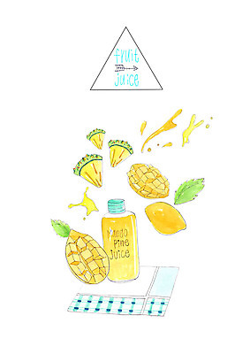 PSD 음식 일러스트 유리병 사람없음 과일주스 파인애플 망고 과즙 국내일러스트 과일 병_용기 주스 열대과일 파일형식