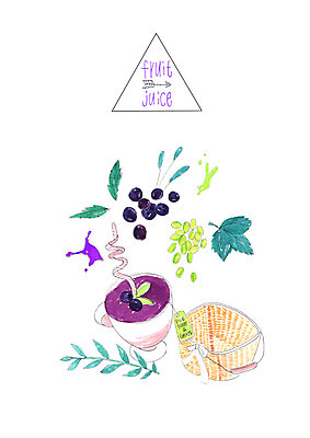 PSD 음식 일러스트 나뭇잎 빨대 사람없음 바구니 차 블루베리 티백 블루베리주스 국내일러스트 음료 잎 과일 차_음료 과일주스 파일형식