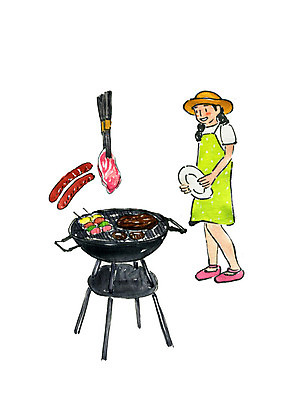 전신 PSD 접시 응시 여자 일러스트 수채화 집게 육류 한명 미소 들기 사람 성인 캠핑 소시지 꼬치 바비큐 굽기 바베큐그릴 성인여자한명만 국내일러스트 1 식기 시선 음식 식재료 모션 레저 표정 가공식품 그릴 구이 여자한명만 성인여자만 파일형식