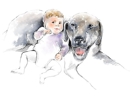 전신 PSD 한마리 응시 일러스트 캘리그라피 붓터치 한명 사람 눕기 기댐 아기 강아지 번짐 소통 반려 아기만 국내일러스트 1 시선 컨셉 모션 반려동물 개 파일형식 효과