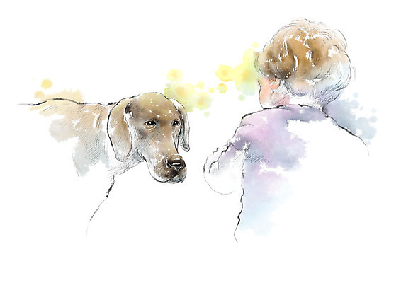 PSD 한마리 일러스트 캘리그라피 붓터치 한명 사람 상반신 마주보기 아기 강아지 번짐 소통 반려 아기만 국내일러스트 1 컨셉 모션 반려동물 개 파일형식 효과