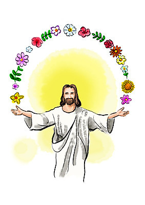 PSD 꽃 기독교 일러스트 캘리그라피 팔벌리기 붓터치 한명 미소 웃음 빛 예수 번짐 국내일러스트 식물 1 종교 모션 표정 사람 신_종교 파일형식 효과