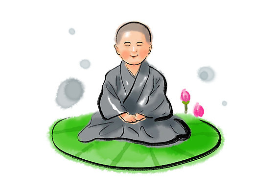 전신 PSD 남자 어린이 불교 일러스트 캘리그라피 붓터치 한명 미소 사람 앉기 눈감음 연잎 동자승 번짐 승복 수행 소년한명만 국내일러스트 1 종교 잎 모션 표정 승려 남자한명만 소년만 파일형식 효과