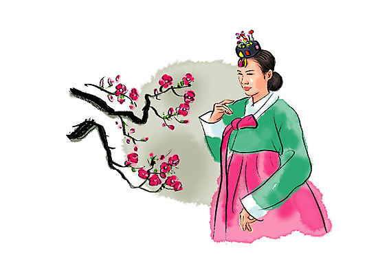 PSD 한국전통 응시 여자 일러스트 캘리그라피 붓터치 한명 미소 사람 손짓 상반신 성인 한국인 한복 번짐 족두리 꽃가지 성인여자한명만 국내일러스트 1 전통 시선 꽃 모션 전통소품 한국 표정 동양인 나뭇가지 전통의상 여자한명만 성인여자만 파일형식 효과