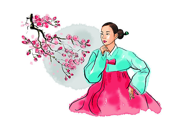 PSD 한국전통 응시 여자 일러스트 캘리그라피 붓터치 한명 사람 손짓 상반신 성인 한국인 한복 번짐 꽃가지 성인여자한명만 국내일러스트 1 전통 시선 꽃 모션 한국 동양인 나뭇가지 전통의상 여자한명만 성인여자만 파일형식 효과