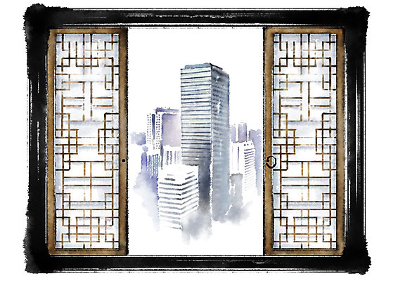 PSD 일러스트 캘리그라피 붓터치 빌딩 사람없음 도시풍경 도시 번짐 전통문 전통문살 국내일러스트 전통 풍경 건물 문 문살 파일형식 효과