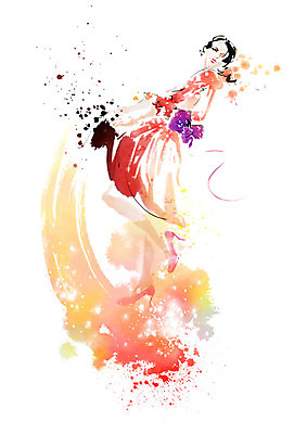 전신 PSD 원피스 여자 일러스트 캘리그라피 붓터치 한명 미소 사람 성인 치마 잡기 번짐 성인여자한명만 국내일러스트 1 옷 모션 하의 표정 여자한명만 성인여자만 파일형식 효과