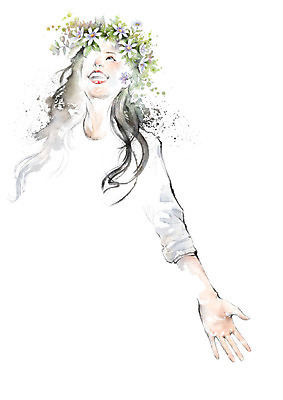 PSD 응시 여자 일러스트 캘리그라피 붓터치 한명 웃음 사람 상반신 성인 화관 번짐 성인여자한명만 국내일러스트 1 시선 꽃 표정 여자한명만 성인여자만 파일형식 효과