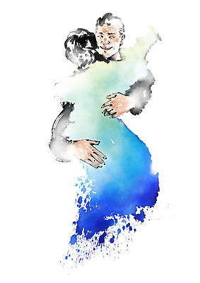 PSD 남자 일러스트 캘리그라피 안기 포옹 붓터치 미소 사람 상반신 성인 두명 평화 번짐 한반도 통일 성인남자만 남북통일 국내일러스트 컨셉 모션 표정 남자만 성인만 파일형식 효과