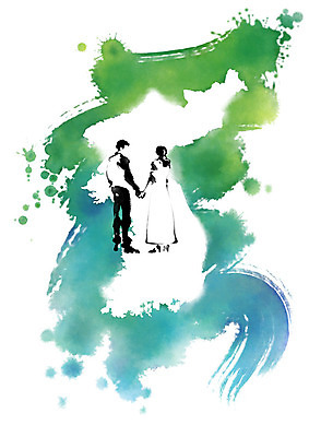 전신 PSD 커플 여자 남자 일러스트 캘리그라피 붓터치 서기 사람 성인 두명 평화 손잡기 번짐 한반도 통일 성인만 남북통일 국내일러스트 컨셉 관계 모션 파일형식 효과