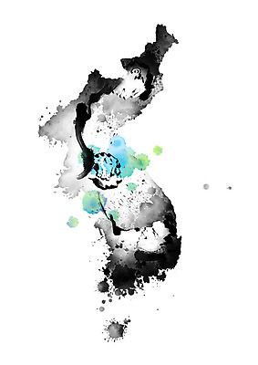 PSD 남자 일러스트 캘리그라피 붓터치 악수 미소 사람 상반신 성인 두명 평화 번짐 한반도 통일 성인남자만 남북통일 국내일러스트 컨셉 표정 손짓 남자만 성인만 파일형식 효과