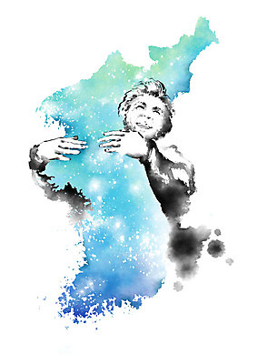 PSD 남자 일러스트 캘리그라피 안기 포옹 붓터치 한명 미소 사람 상반신 성인 평화 번짐 한반도 통일 성인남자한명만 남북통일 국내일러스트 1 컨셉 모션 표정 남자한명만 성인남자만 파일형식 효과